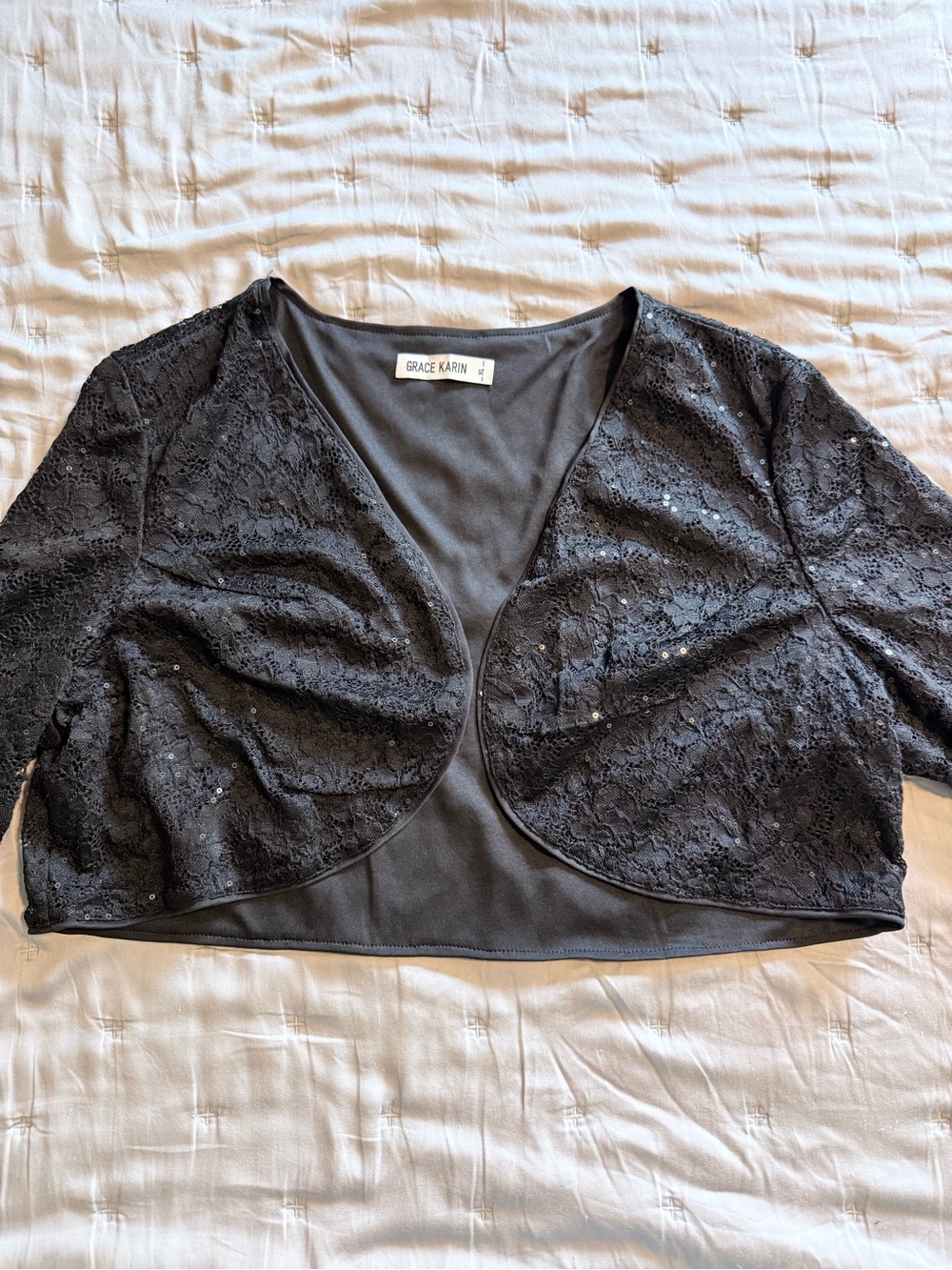 Grace Karin Black Sequin Lace Cropped Bolero Jacket